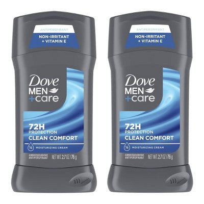 Dove Men+Care 72-Hour Antiperspirant Deodorant Stick Clean Comfort 2.7oz/2ct - New