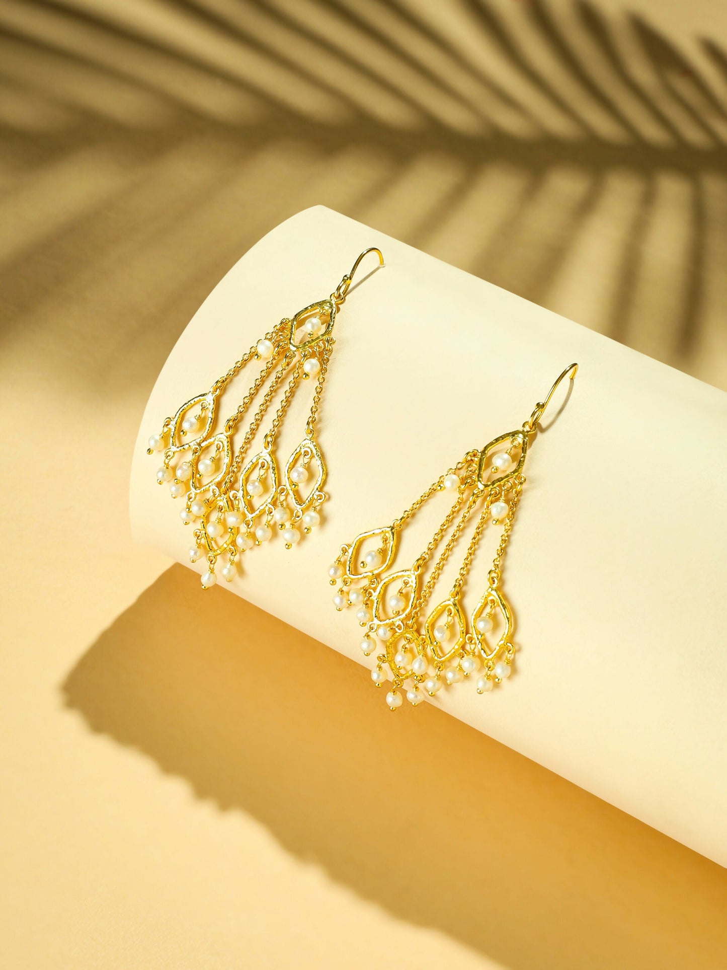 Nuyug 18k String of Pearls Gold Anti Tarnish Earrings
