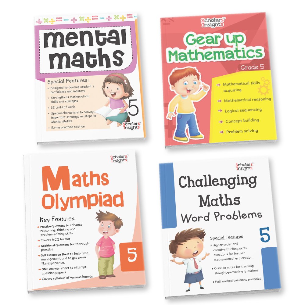Grade 5 Comprehensive Learning with Mathematics Workbooks Set of 4 Ages 10-11 Years: Gear Up Math, Mental Math, Olympiad,Challenging Word Problems