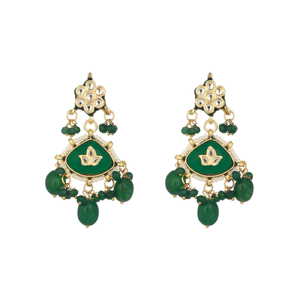 Nuyug 22K Gold Plated Arc Kundan Ruby Drops Necklace