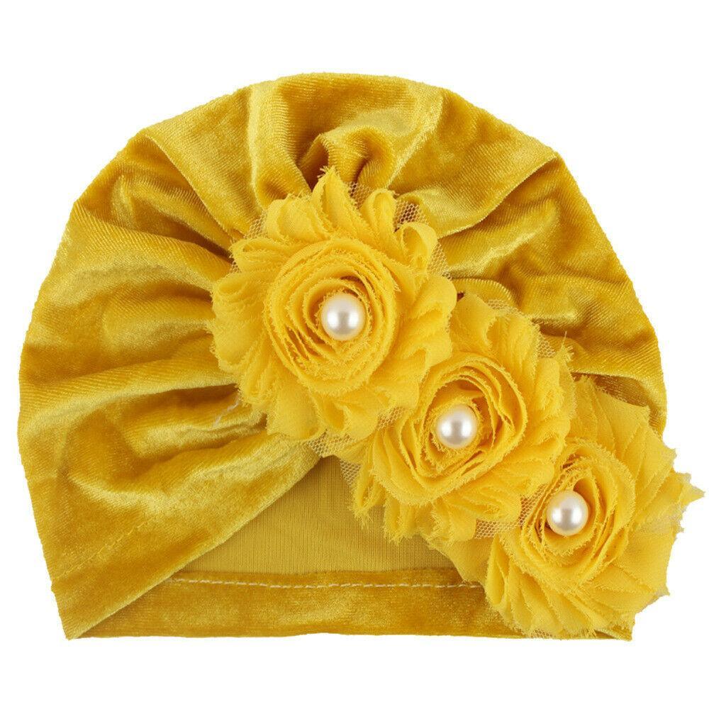 Handmade Baby Accessories Newborn Kids Baby Boy Girl Indian Turban Twist Knot Beanie Hat Pearl Flower Style