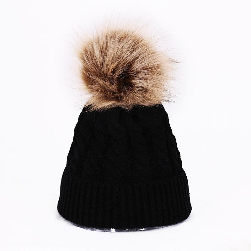 Winter Warm Baby Hat Fur Pompom
