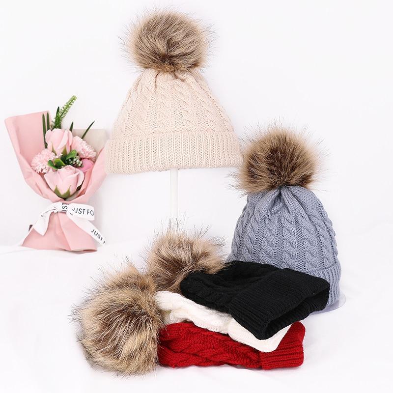 Winter Warm Baby Hat Fur Pompom