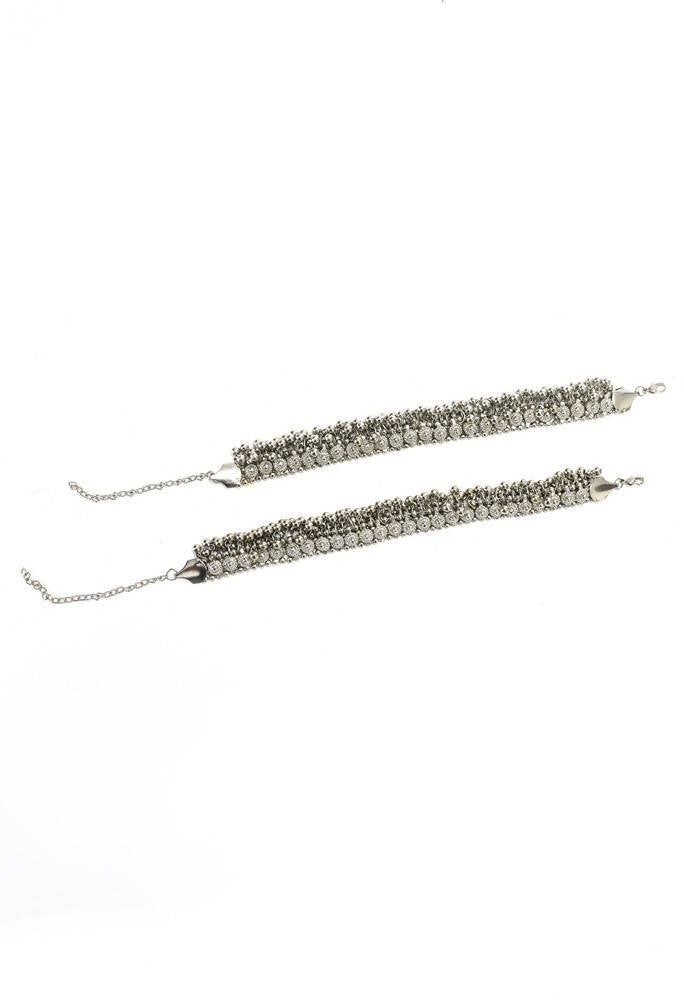 Mominos Fashion Kamal Johar Oxidised Heavy Silver Anklets