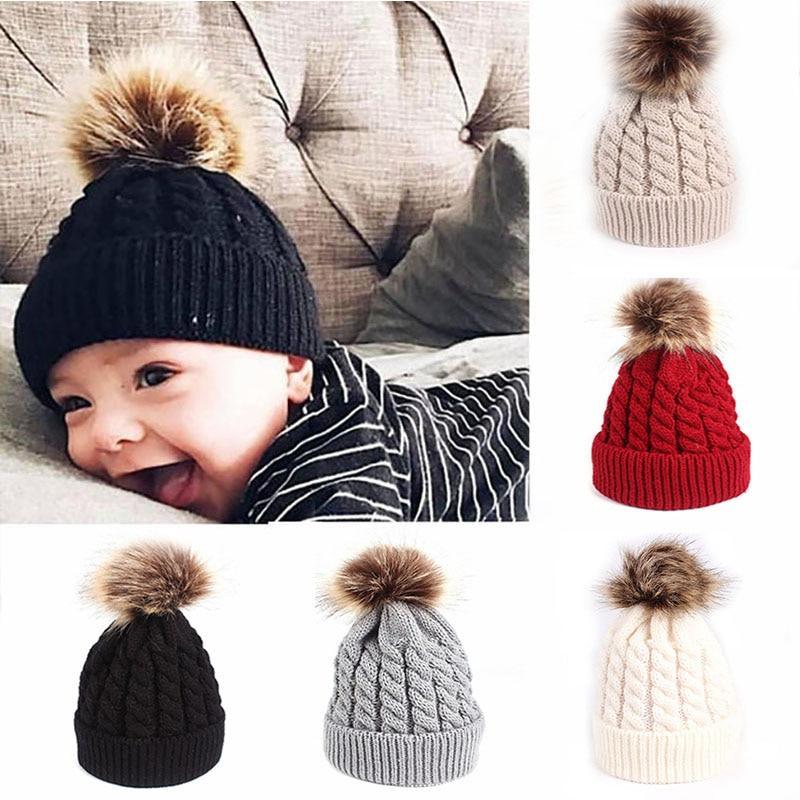 Winter Warm Baby Hat Fur Pompom