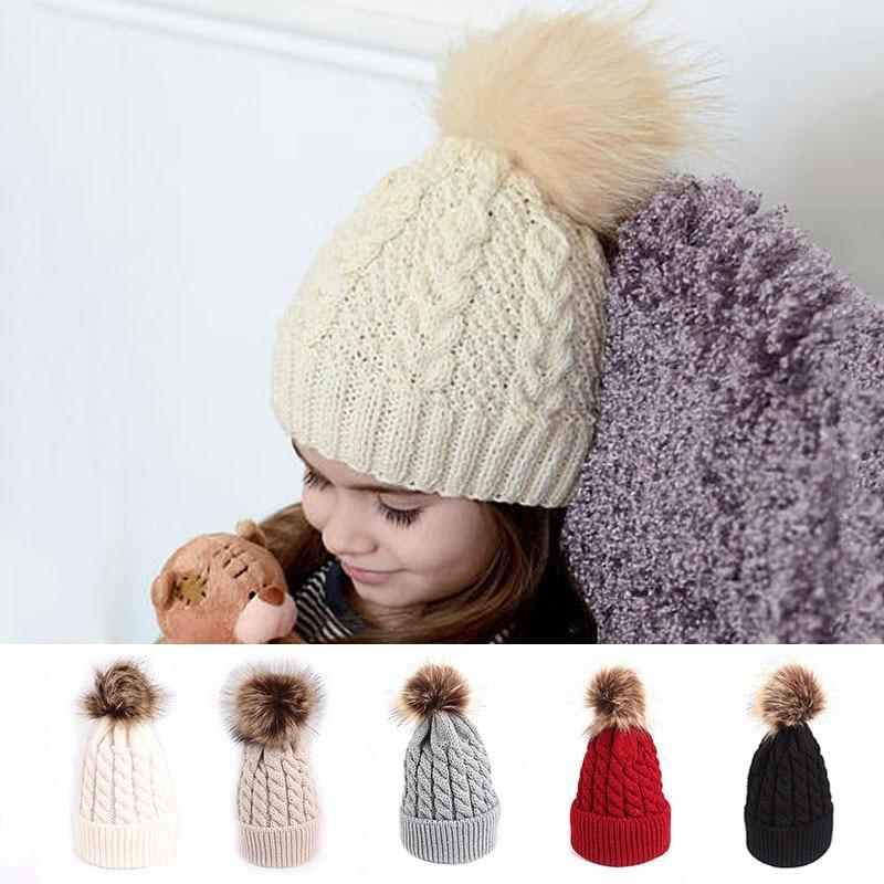 Winter Warm Baby Hat Fur Pompom