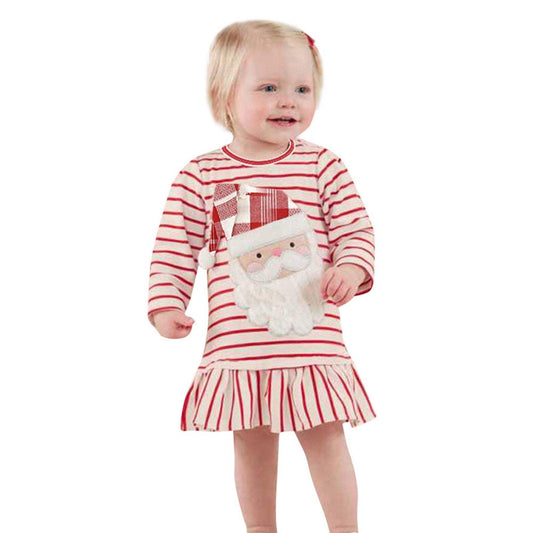Baby Girl Dress Winter Warm Clothes Toddler Long Sleeve Stripe Christmas Ruffle Dress Unique Design
