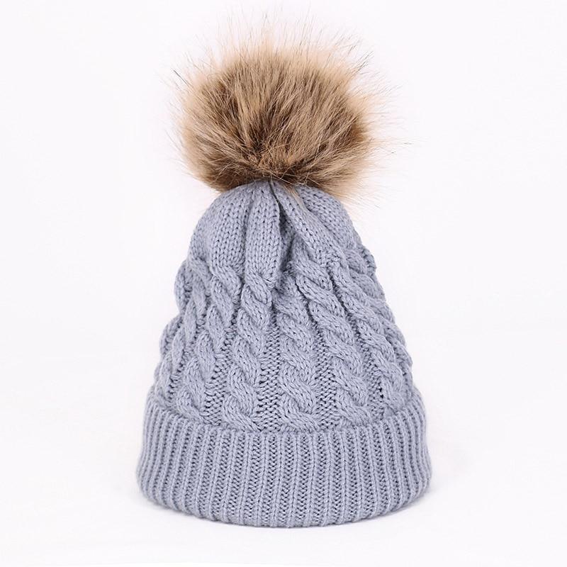 Winter Warm Baby Hat Fur Pompom