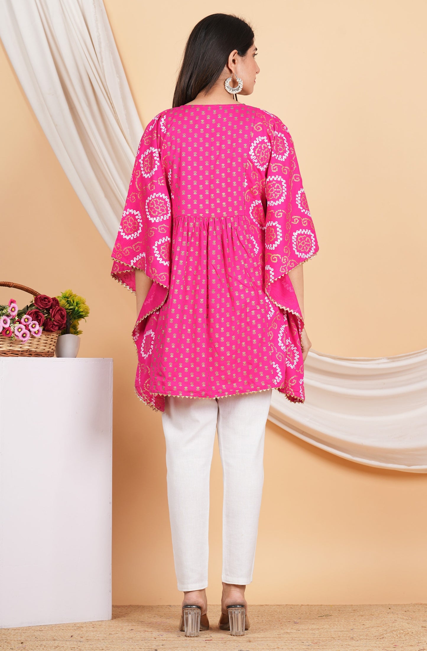 House of RP Women Pink Rayon Ethnic Print Kaftan