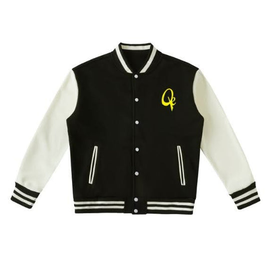 QE Yellow Logo Two-Tone Fleeced Varsity Jacket