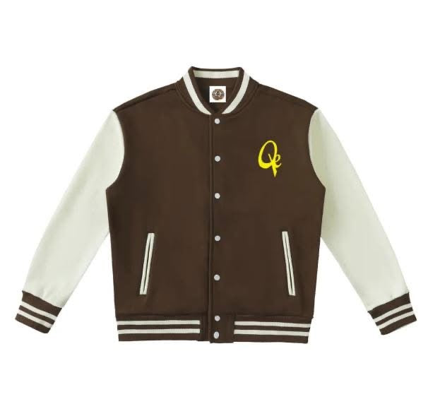 QE Yellow Logo Two-Tone Fleeced Varsity Jacket