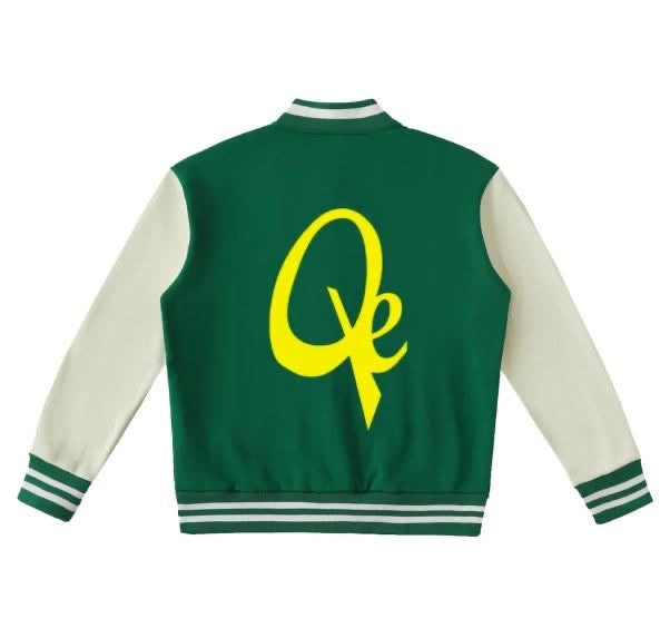 QE Yellow Logo Two-Tone Fleeced Varsity Jacket