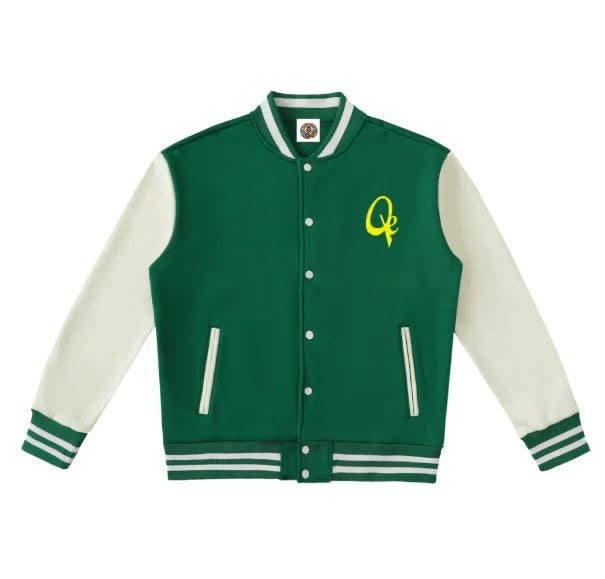 QE Yellow Logo Two-Tone Fleeced Varsity Jacket