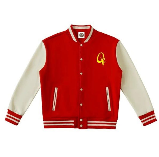 QE Yellow Logo Two-Tone Fleeced Varsity Jacket
