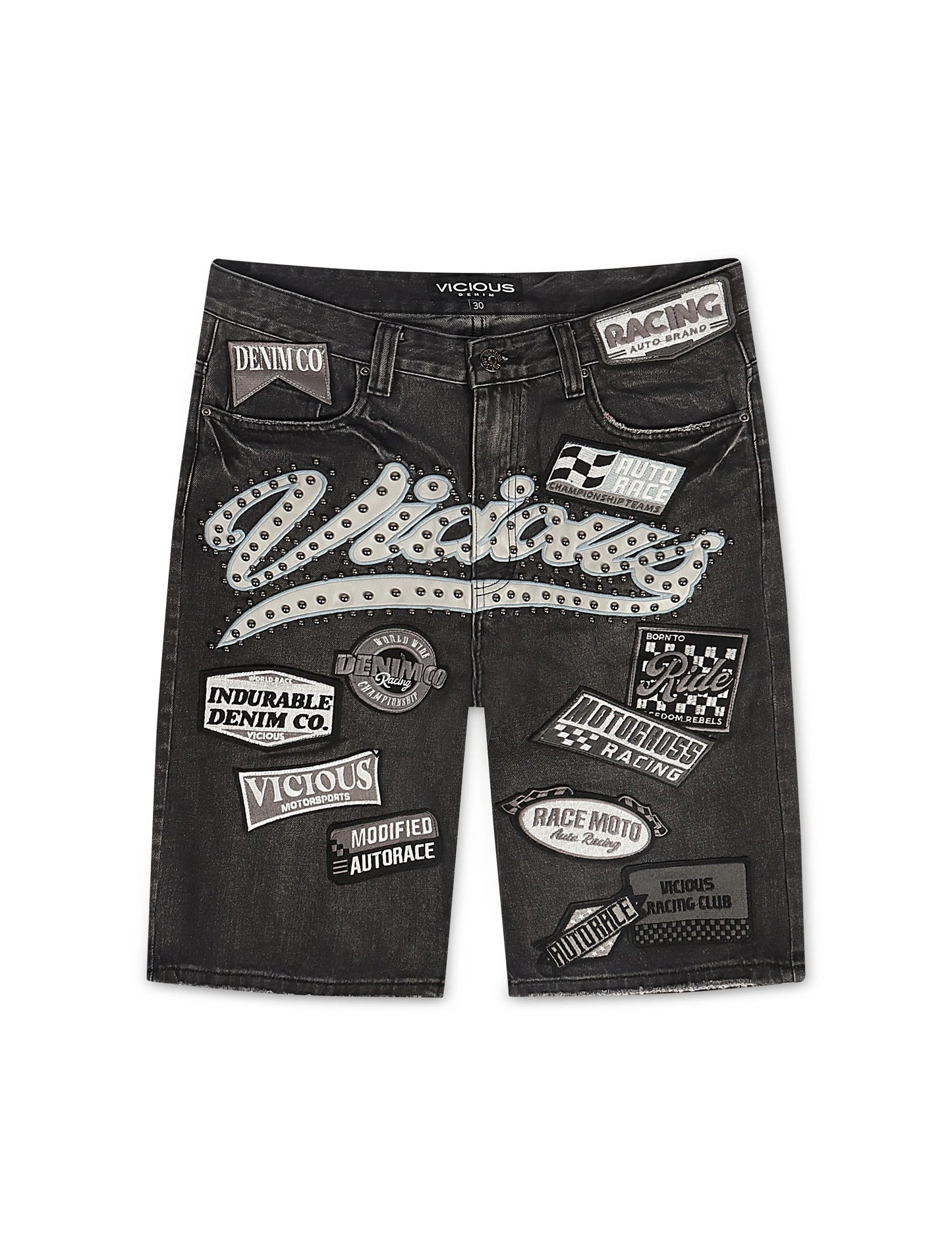 Vicious Denim Patch Shorts - Black