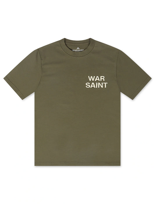 Warsaint LA Script Tee - Army/Cream