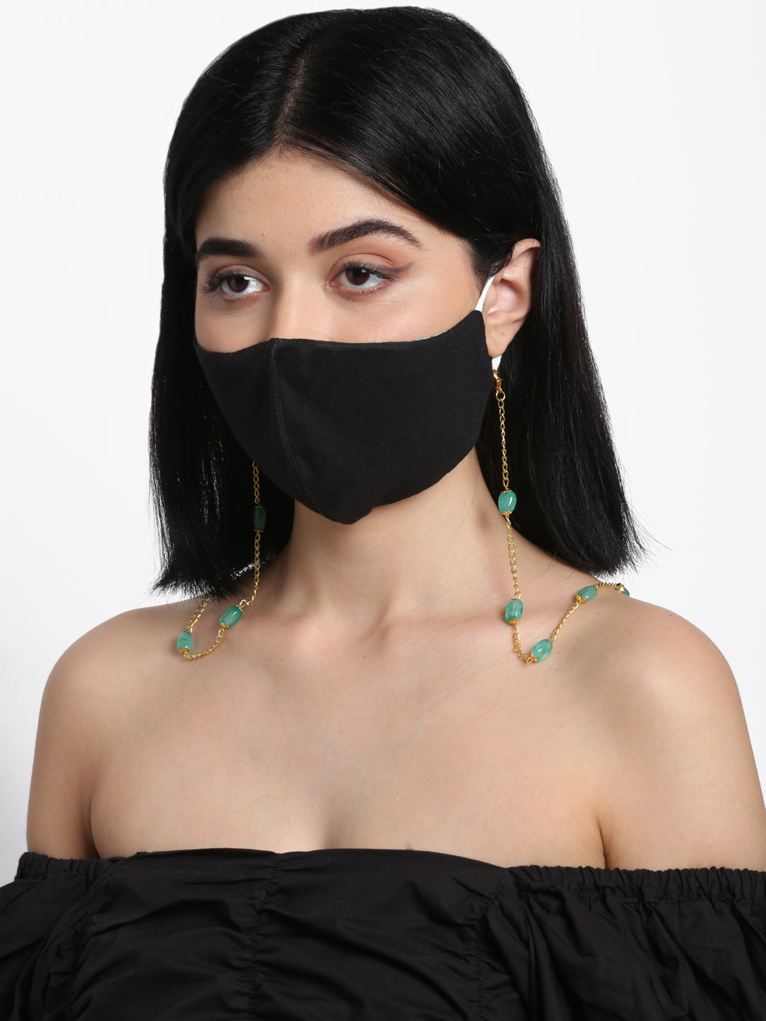 Stone And Gold-Polished Mask Chain - Ruby Raang