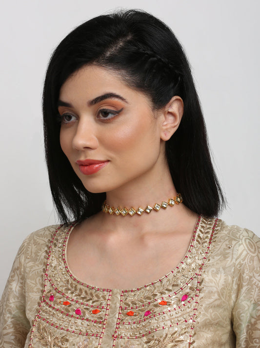 Gold-Polished Kundan Choker - Ruby Raang