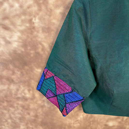 Hari Bhari Zindagi Green Coloured Chanderi Ready to Wear Blouse - kapda Tailor