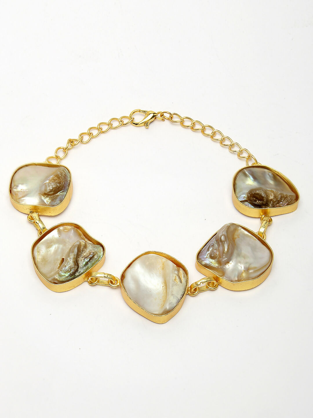 NVR Women's Gold-Polished Handcrafted Mother of Pearl Link Bracelet