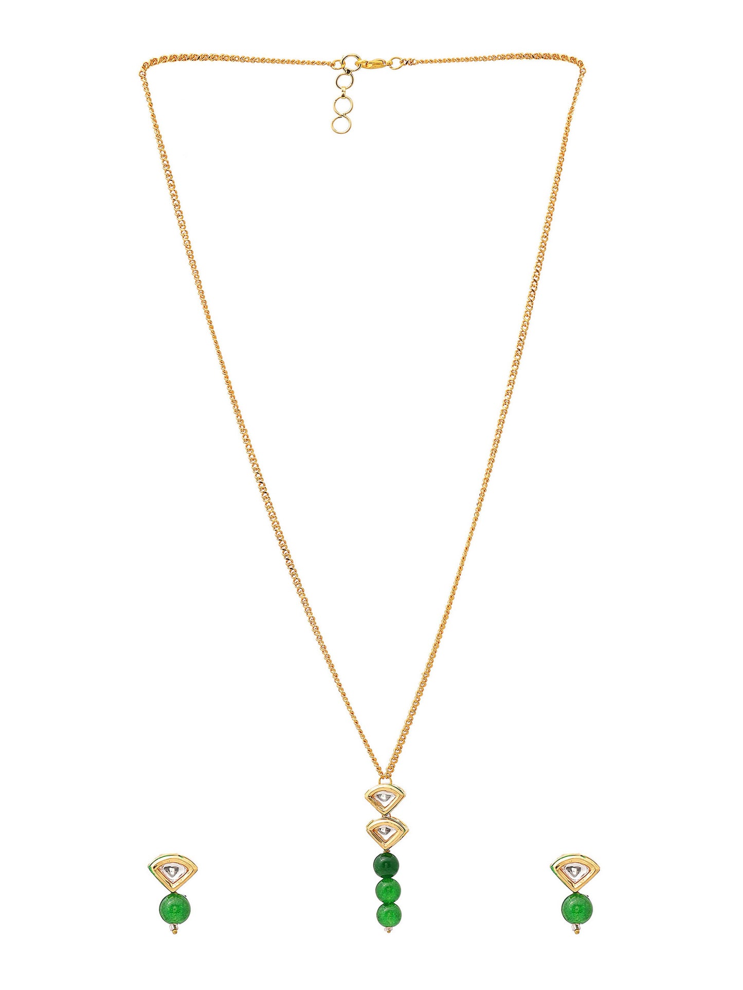 Ruby Raang Kundan and Green Stone Necklace with Studs
