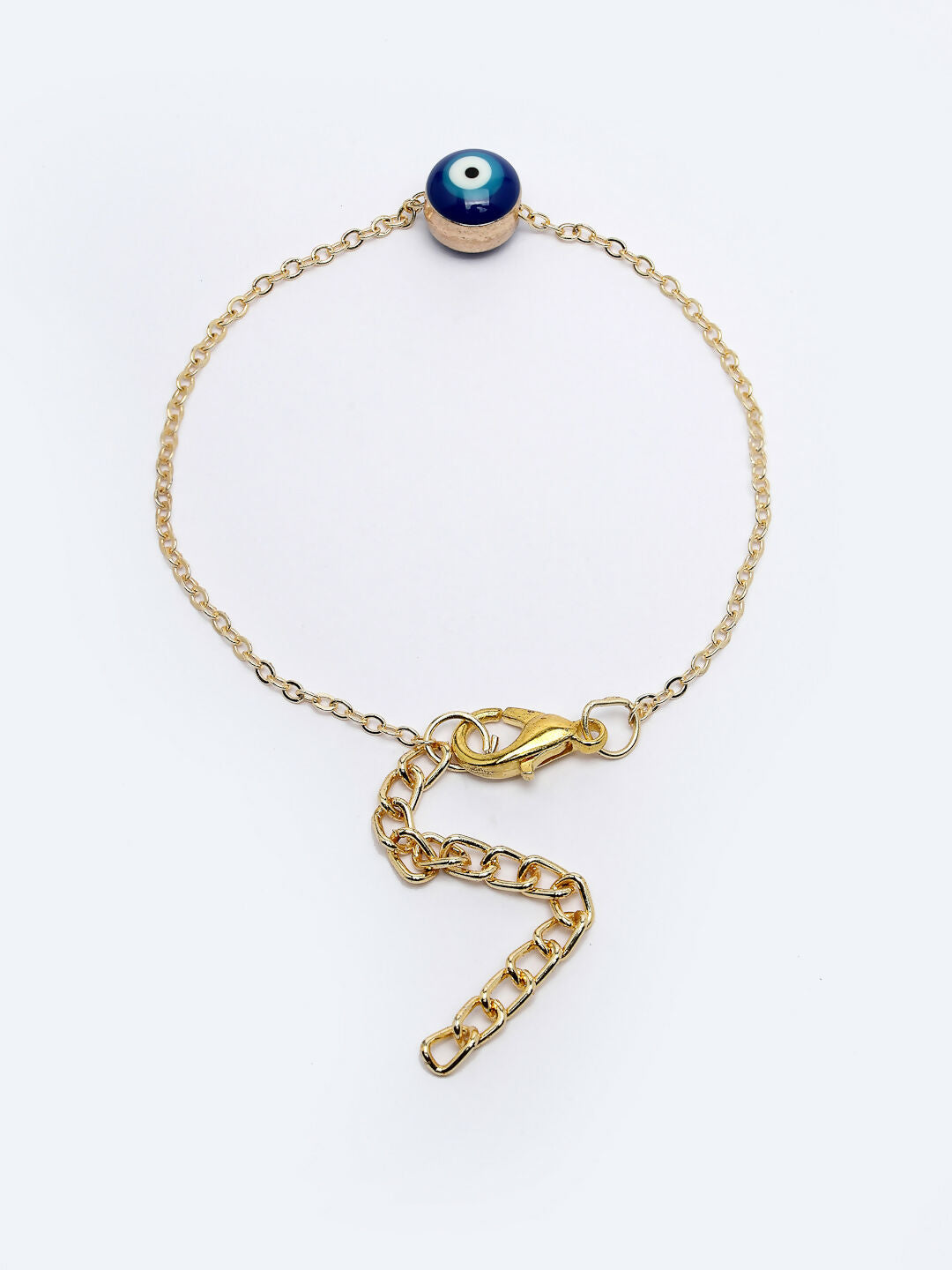 NVR Women Gold-Toned Blue Evil Eye Charm Bracelet
