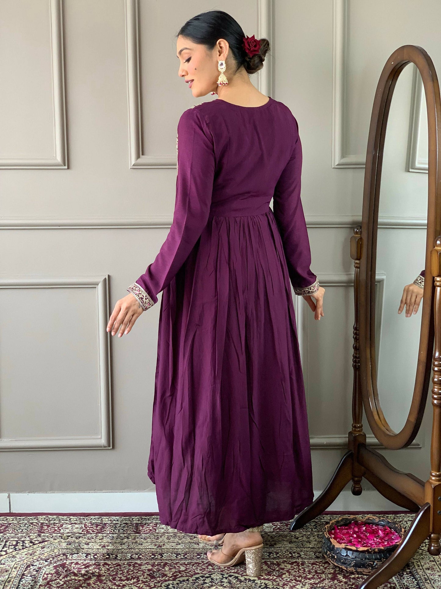 Partywear Designer Viscose Wine Stitched Suit With Dupatta - Tanisha