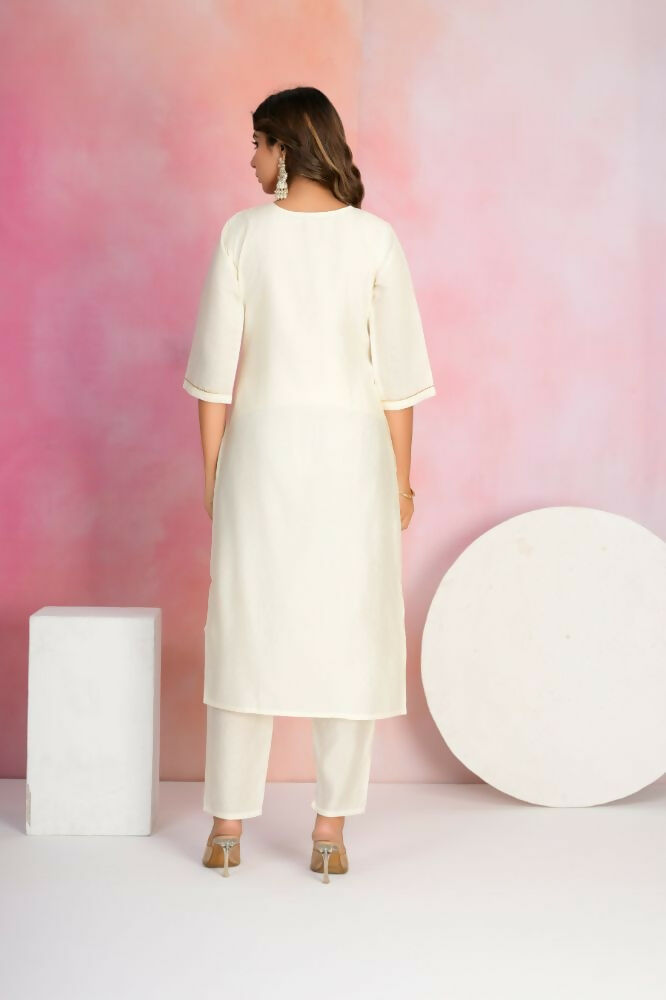Ethnic Festive Wear Viscose Chanderi Off White Stitched Suit With Dupatta - Tanisha