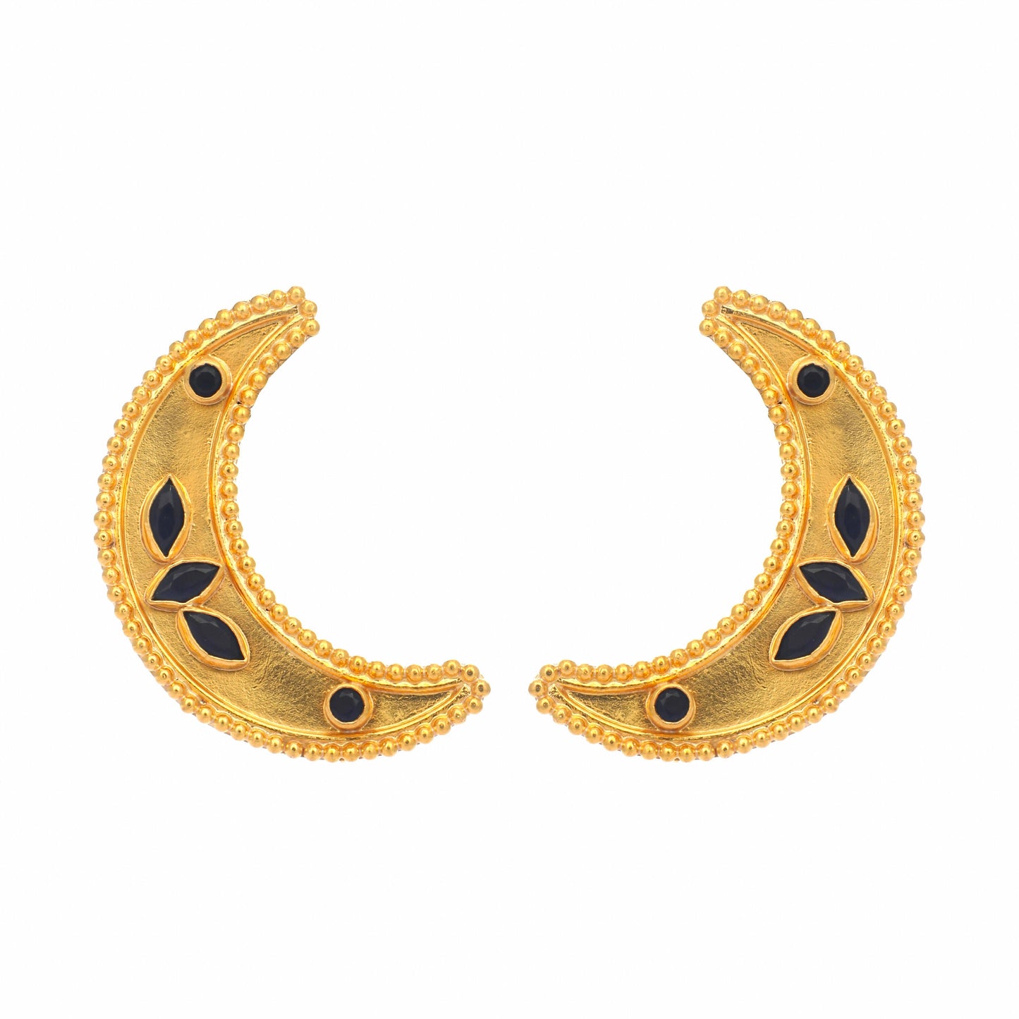 Nuyug 22K Gold-Plated Stone Studded Crescent Shaped Stud Earrings