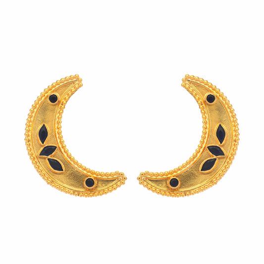 Nuyug 22K Gold-Plated Stone Studded Crescent Shaped Stud Earrings
