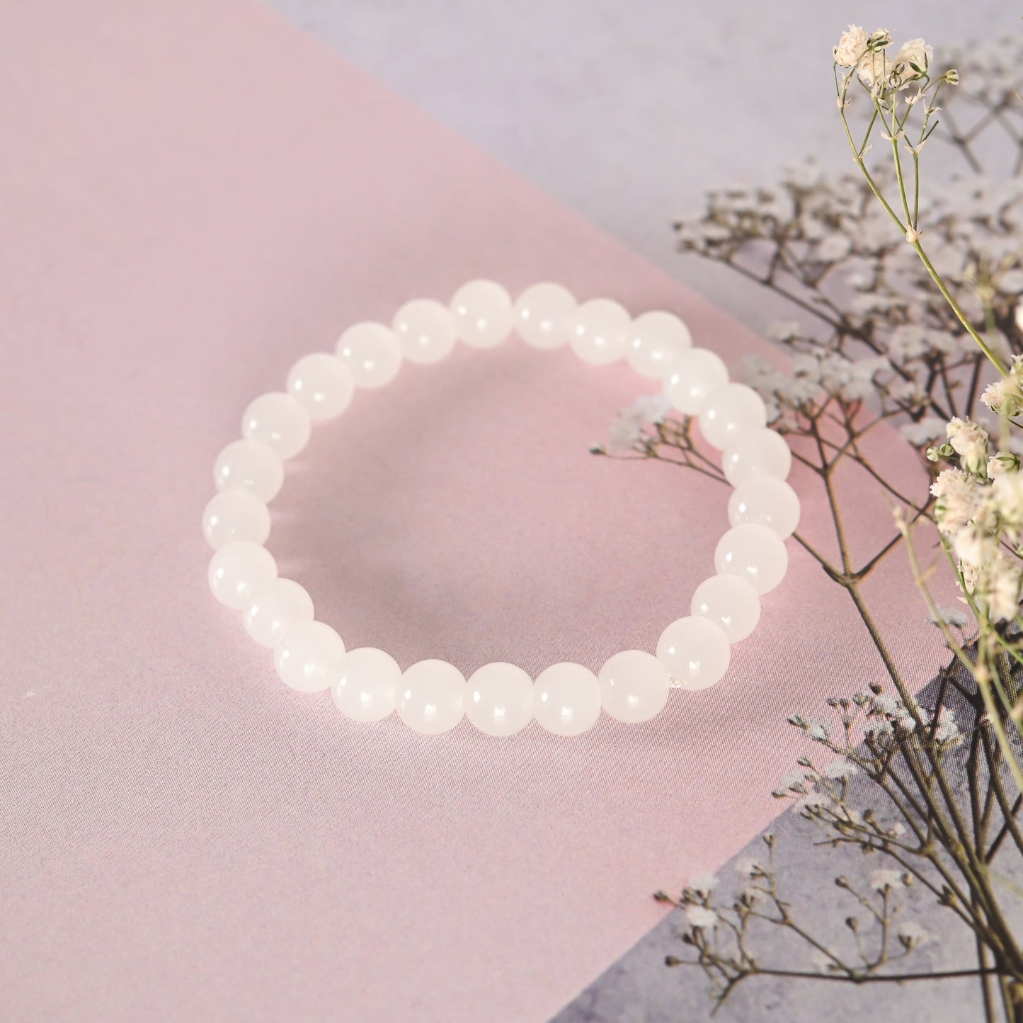 NVR Men & Women White Marbel Crystal Elasticated Bracelet
