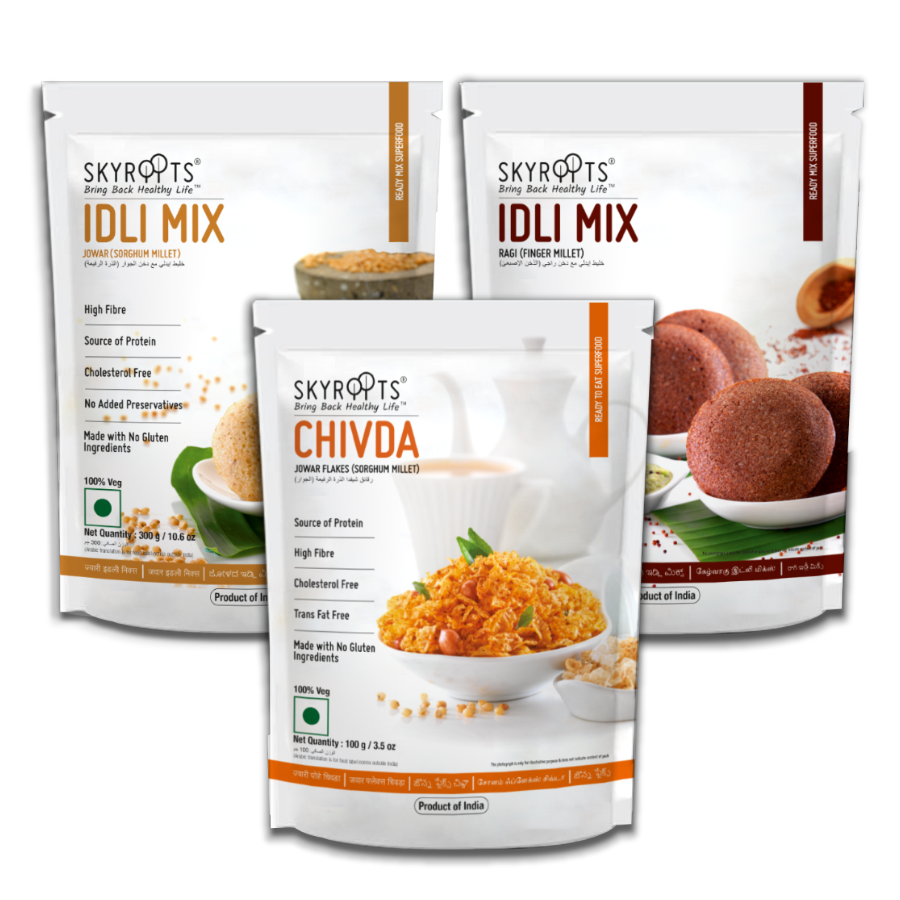 Skyroots Jowar Idli Mix + Jowar Flakes Chivda + Ragi Idli Mix Combo Pack