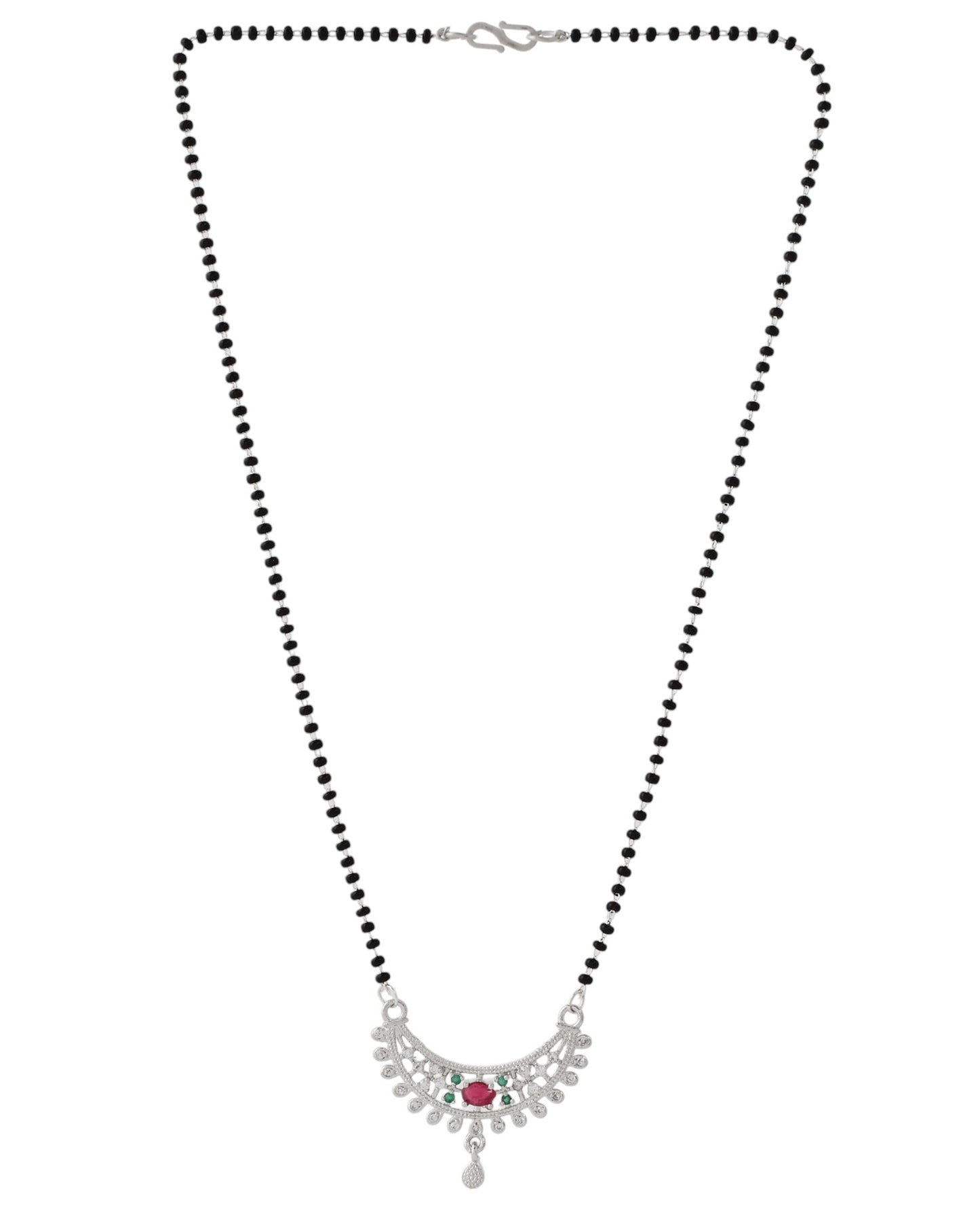 Jewels Nest Elegant Silver-Plated Mangal Sutra with Floral Crystal Pendant