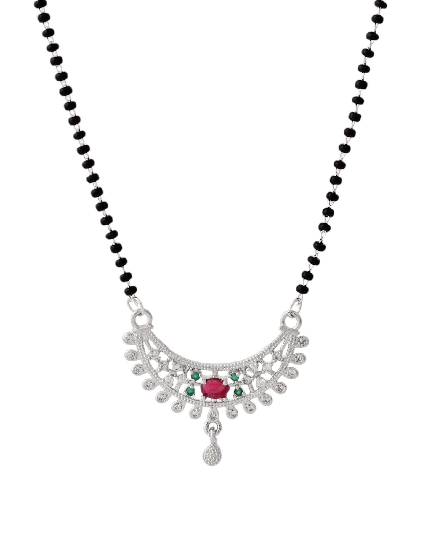 Jewels Nest Elegant Silver-Plated Mangal Sutra with Floral Crystal Pendant