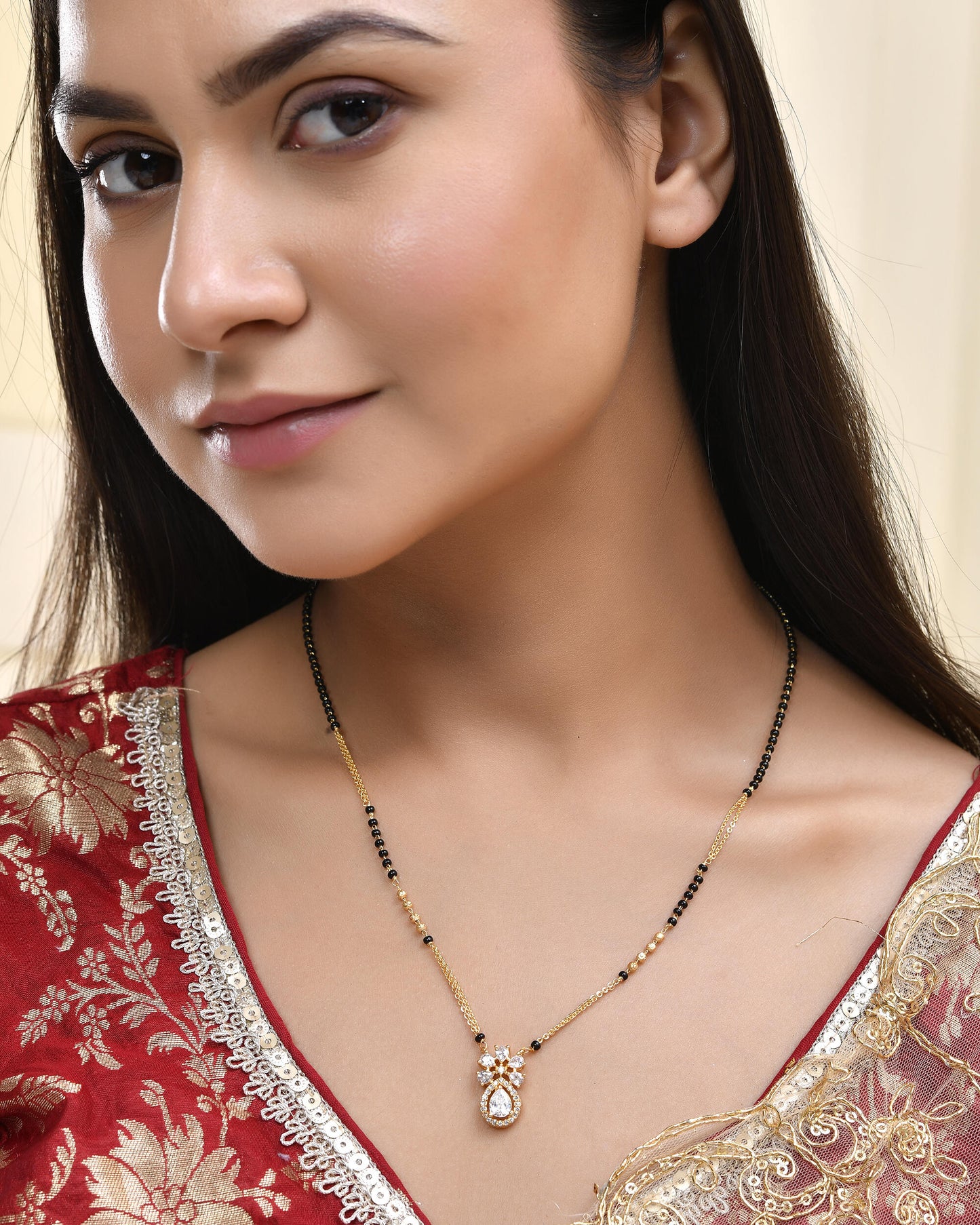 Jewels Nest Elegant Floral Pendant Gold-Polished Mangal Sutra