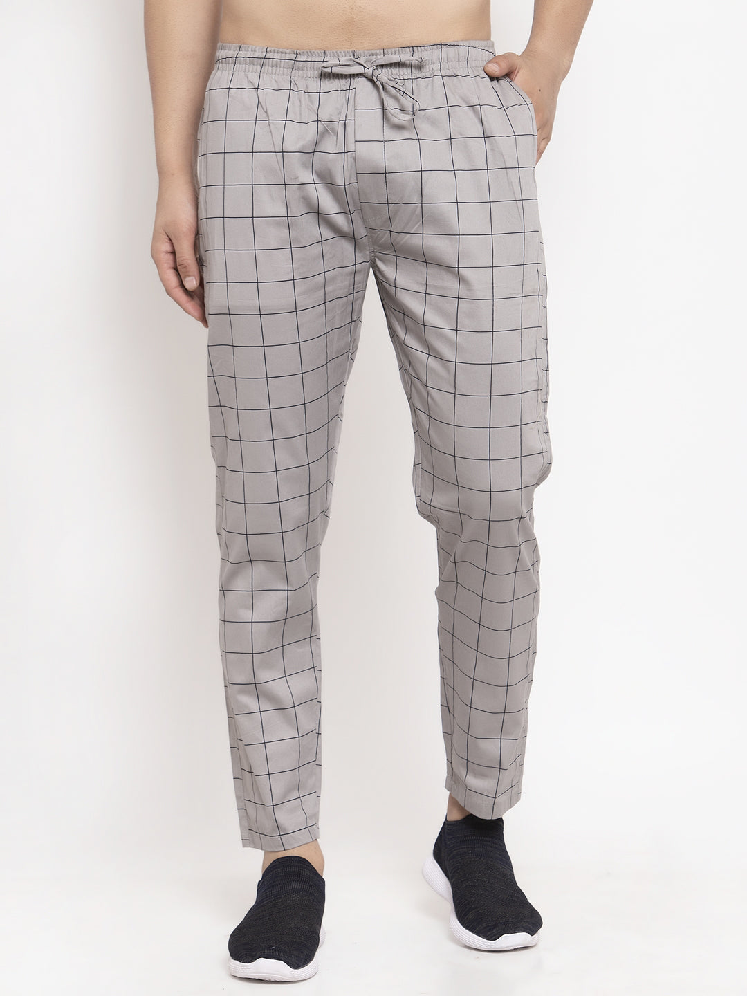 Jainish Men's Grey Checked Cotton Track Pants ( JOG 012Grey )