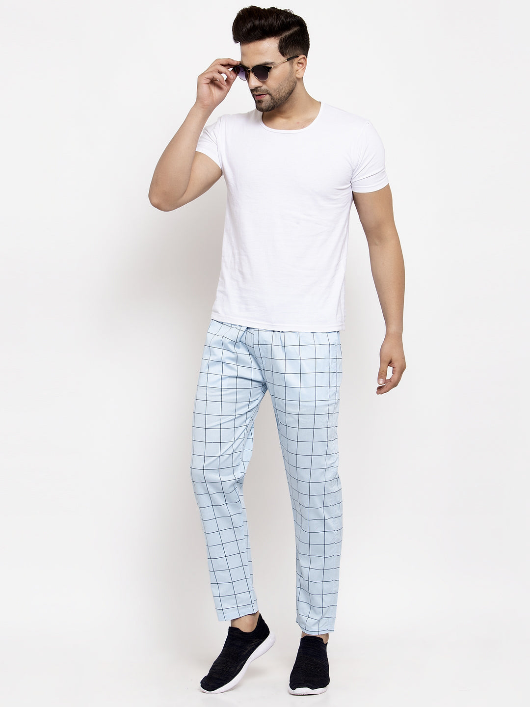 Jainish Men's Blue Checked Cotton Track Pants ( JOG 012Sky )