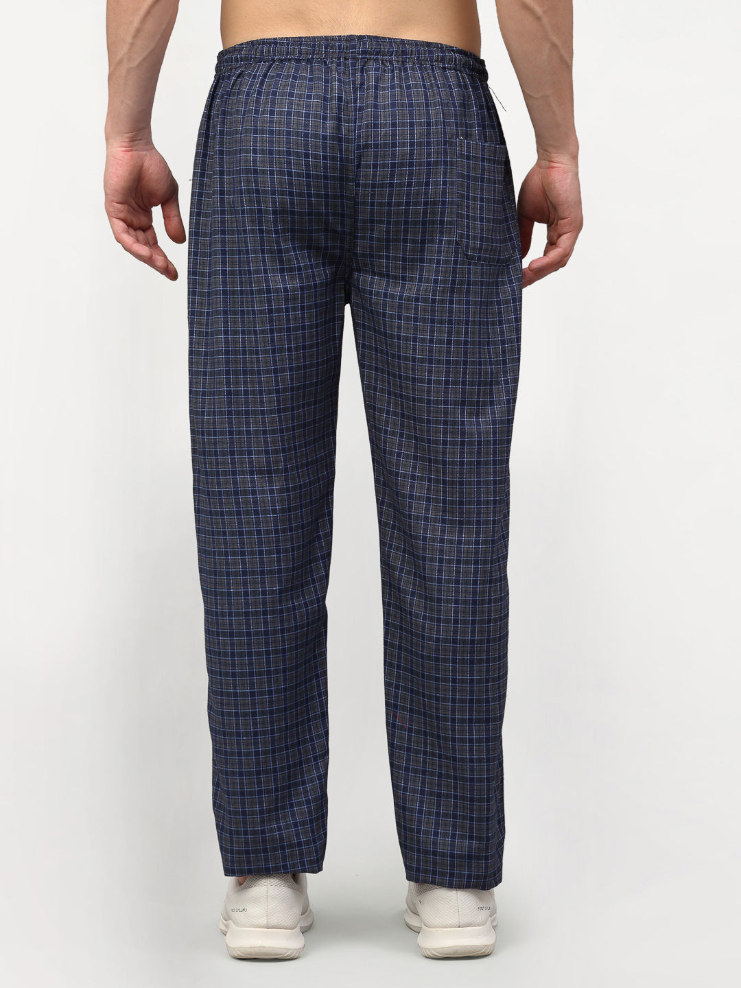 Jainish Men's Navy Blue Cotton Checked Track Pants ( JOG 017Navy-Grey )