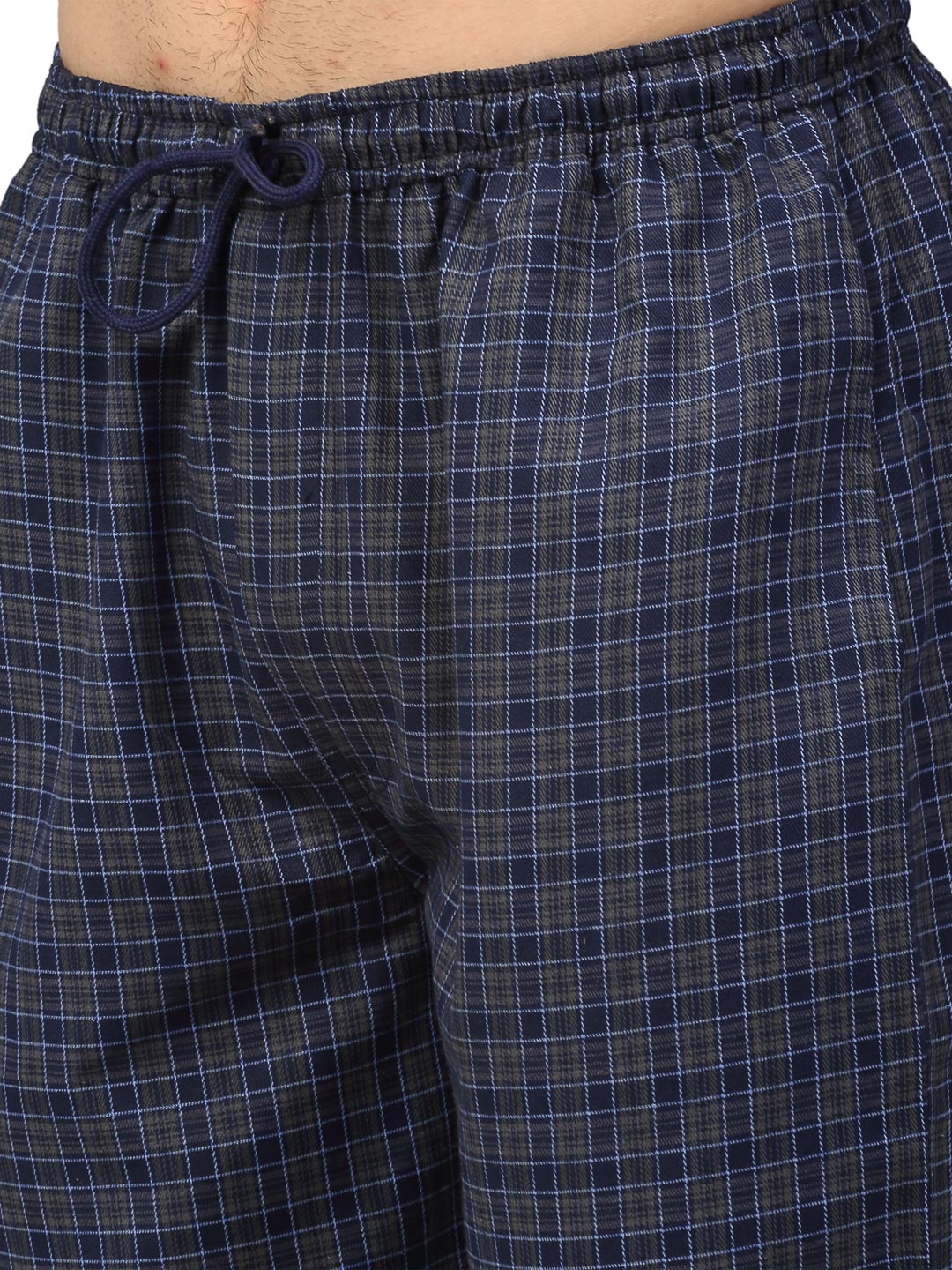 Jainish Men's Navy Blue Cotton Checked Track Pants ( JOG 017Navy-Grey )