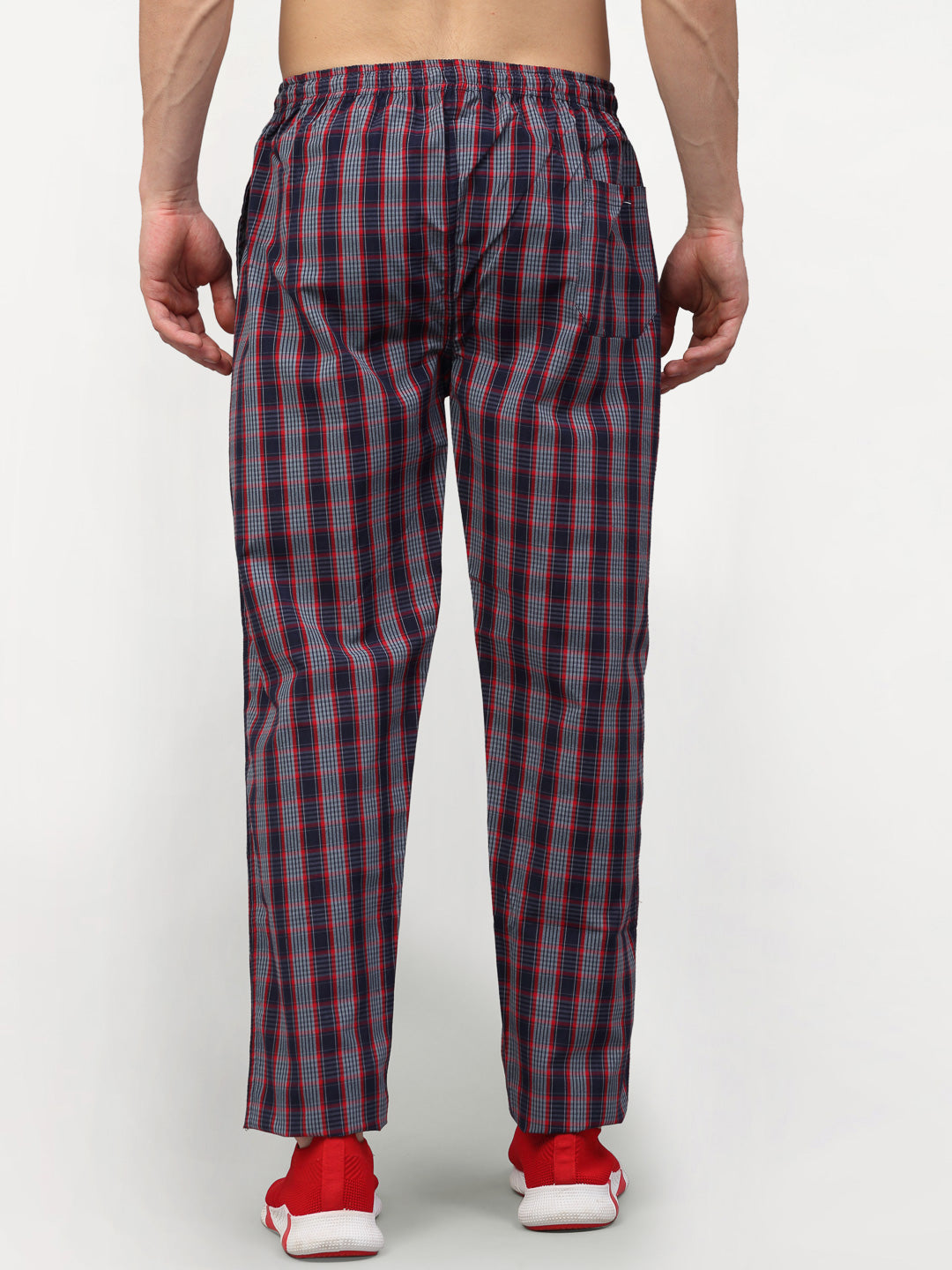 Jainish Men's Grey Cotton Checked Track Pants ( JOG 019Grey-Red )