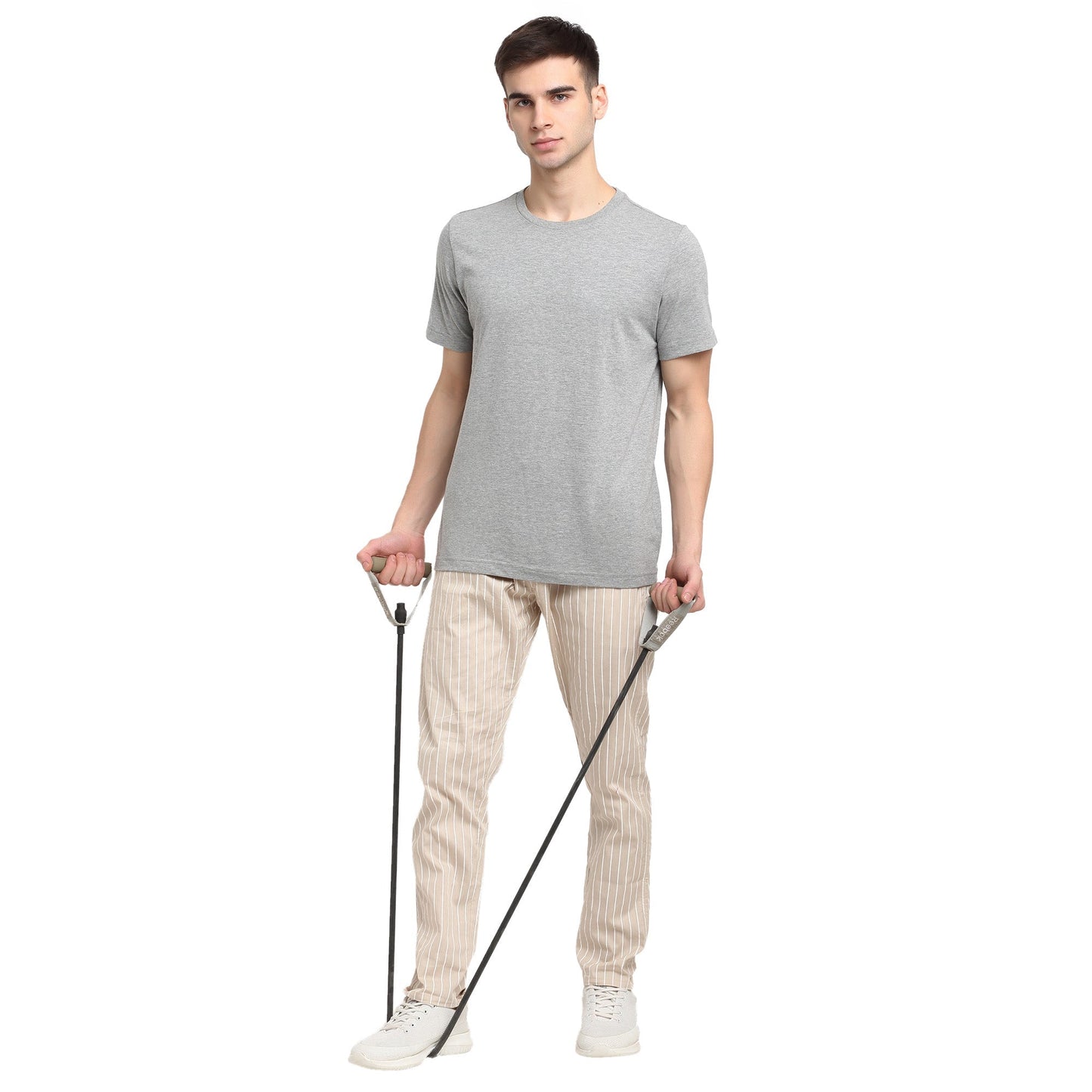 Jainish Men's Beige Cotton Striped Track Pants ( JOG 020Cream )
