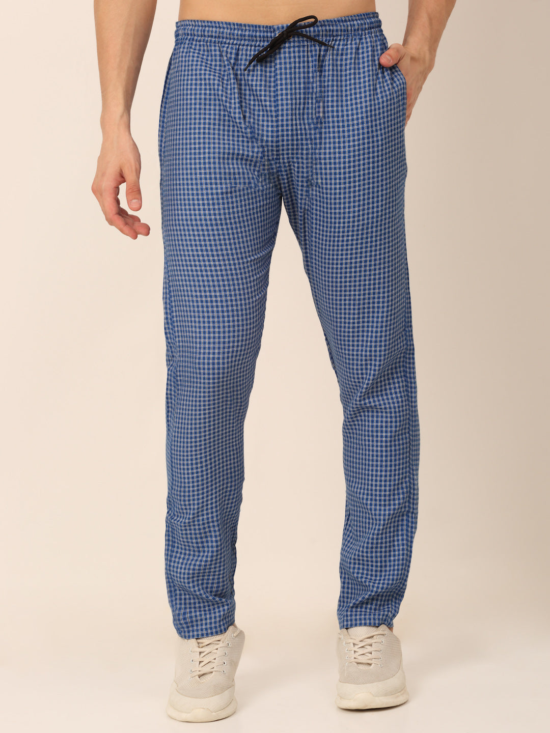Jainish Men's Checked Cotton Track Pants - Blue