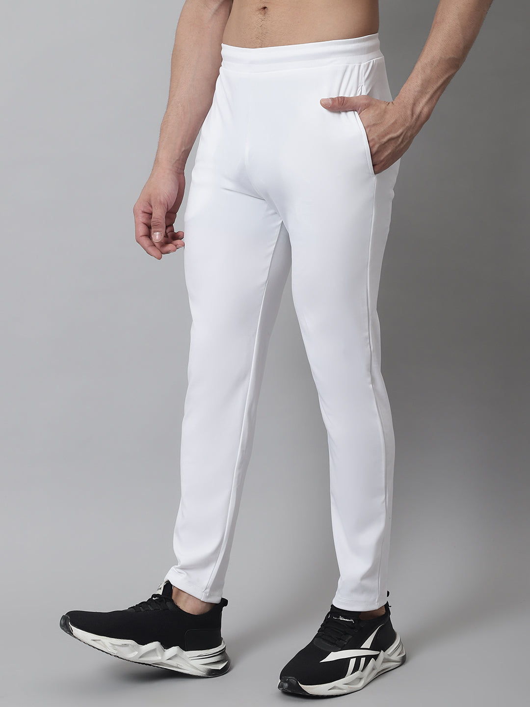 Jainish Men's White Solid Streachable Lycra Trackpants