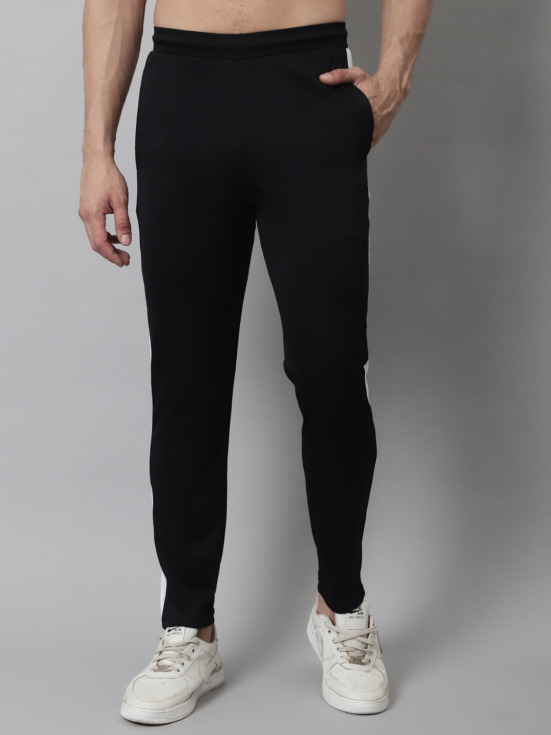 Jainish Men's Black and White Striped Streachable Lycra Trackpants