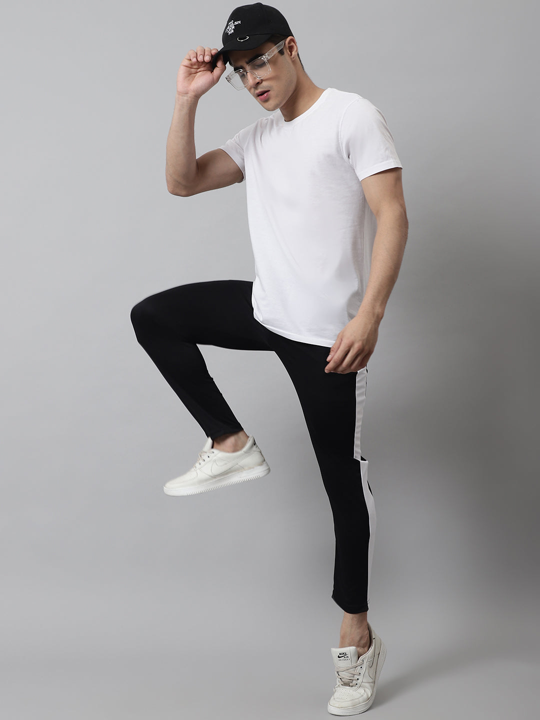 Jainish Men's Black and White Striped Streachable Lycra Trackpants