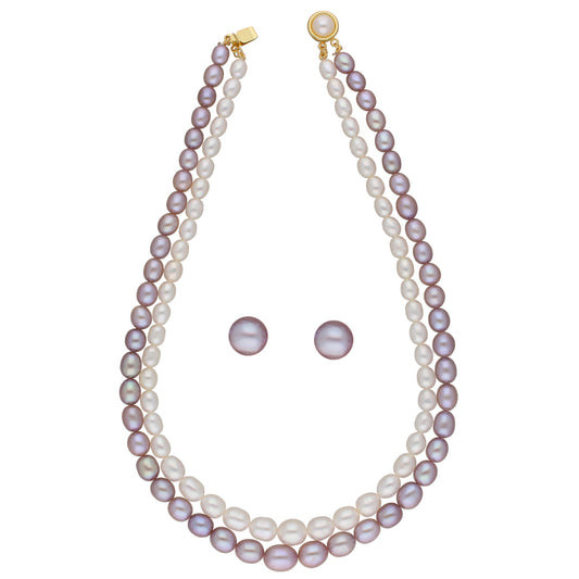 J Pearls Pahal 2 Lines Pearl Necklace Set - Real Pearl Jewelry