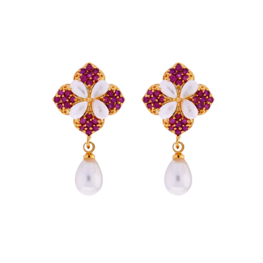 J Pearls Flower Drop Earrings - Real Pearl Jewelry