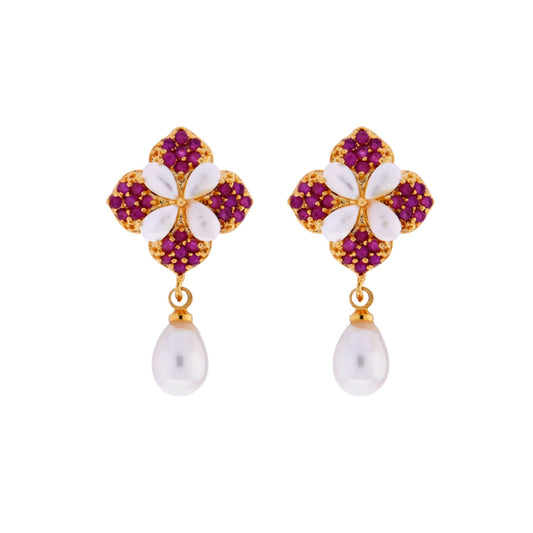 J Pearls Flower Drop Earrings - Real Pearl Jewelry