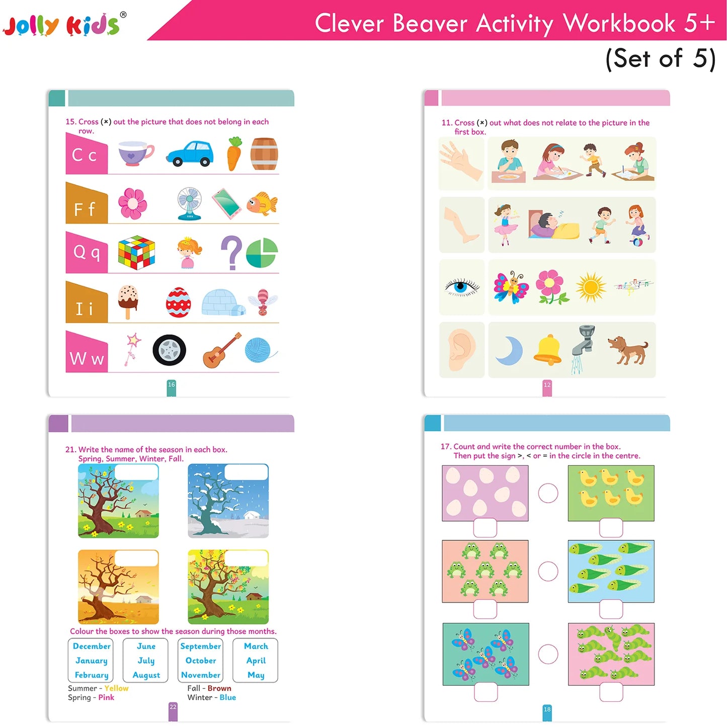 Jolly Kids Clever Beaver Ages 5-6 Years Fun Learning Activities Workbooks Set of 4| English-Maths-EVS-Good Habit-Logical Reasoning