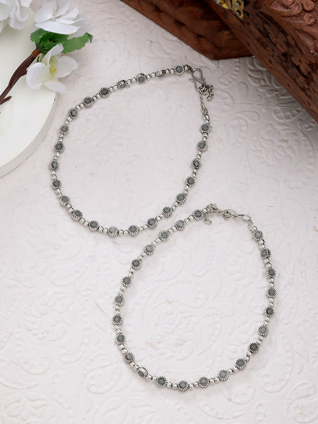 NVR Women's Set of 2 Silver-Plated German Silver Anklets